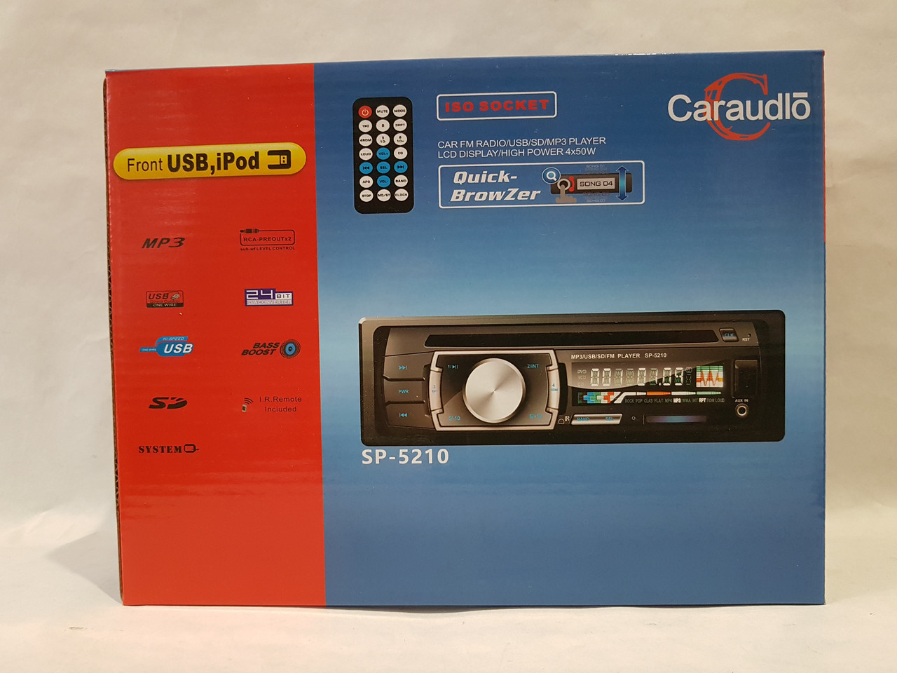 Автомагнитола Car Audio SP-5210 с пультом магнитола USB SD еврофишка синяя подсветка без диска