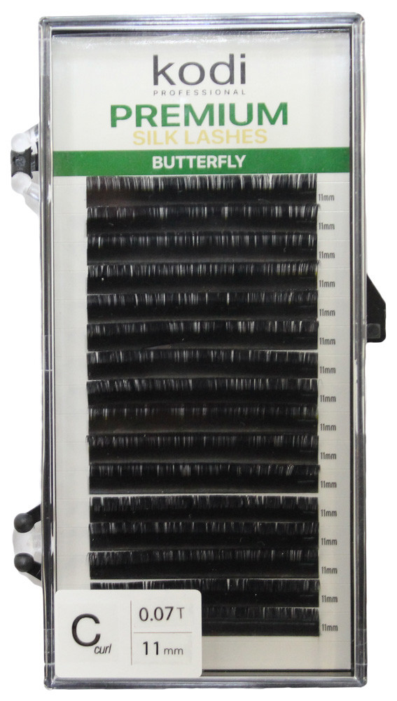 Ресницы для наращивания, черные Kodi Professional Green №C.0.07 16 рядов: 11мм