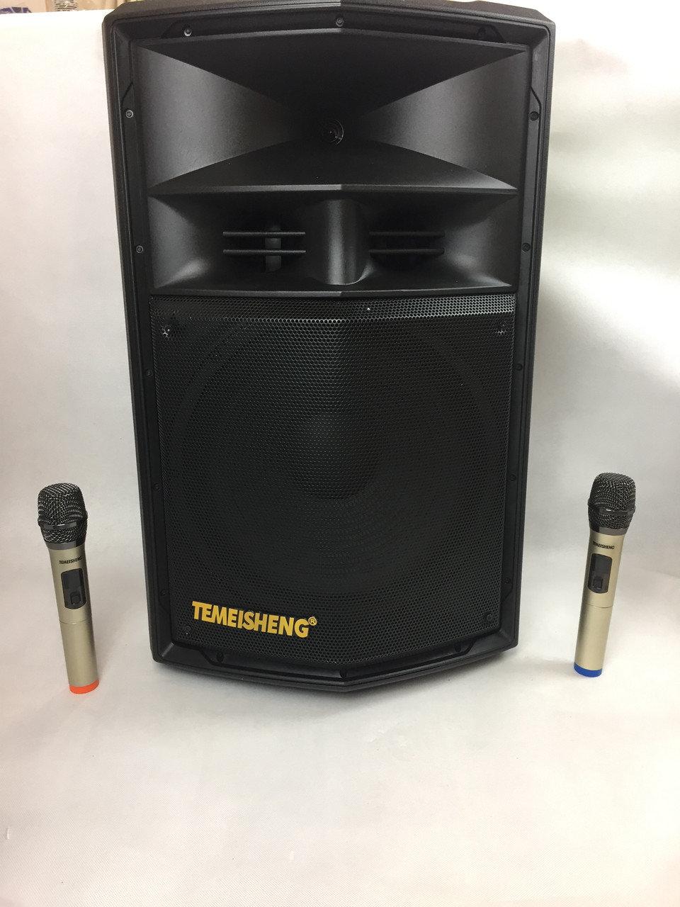 Мощная акустика на аккумуляторе Temeisheng TMS-1501 500W колонка портативная 2 микрофона