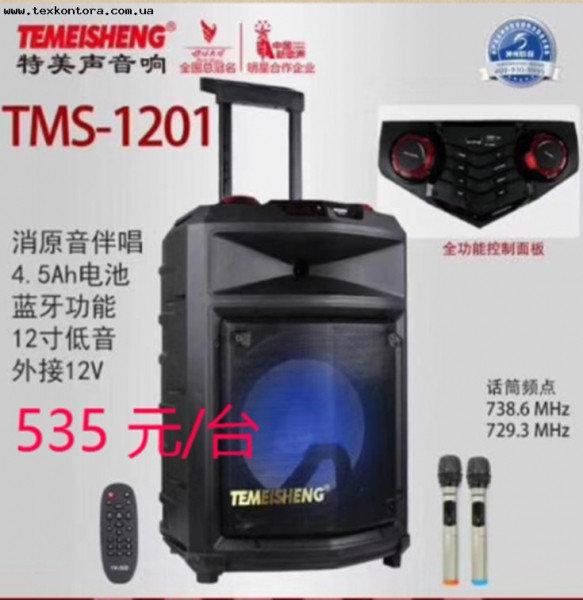 Колонка с микрофонами Temeisheng TMS 1201 аккумуляторная акустика Bluetooth FM радио