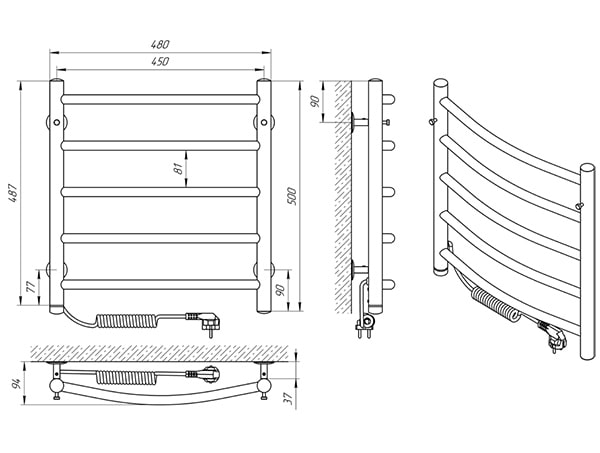 Схема - Рушникосушарка Laris Класік П5 450 х 500 Е (підкл. зліва)