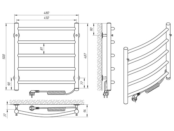 Схема - Рушникосушарка Laris Класік П5 450 х 500 Е (підкл. справа)