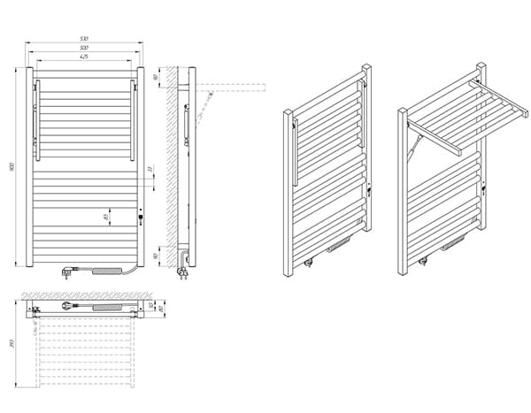 Схема - Рушникосушарка Laris Сіріус П12 500 х 900 Е (підкл. справа)