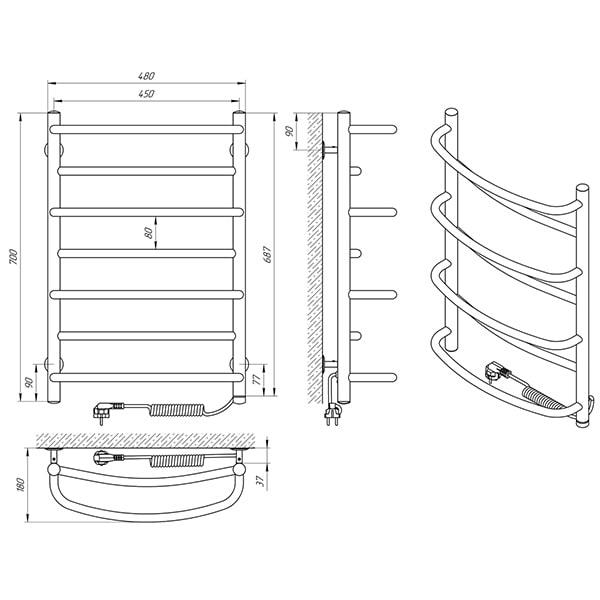 Схема - Рушникосушарка Laris Євромікс П7 450 х 700 Е (підкл. справа)