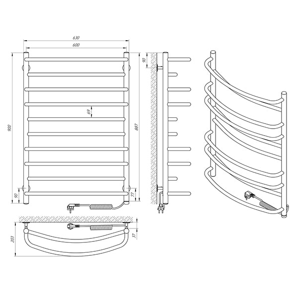 Схема - Рушникосушарка Laris Євромікс П10 600 х 900 Е (підкл. справа)