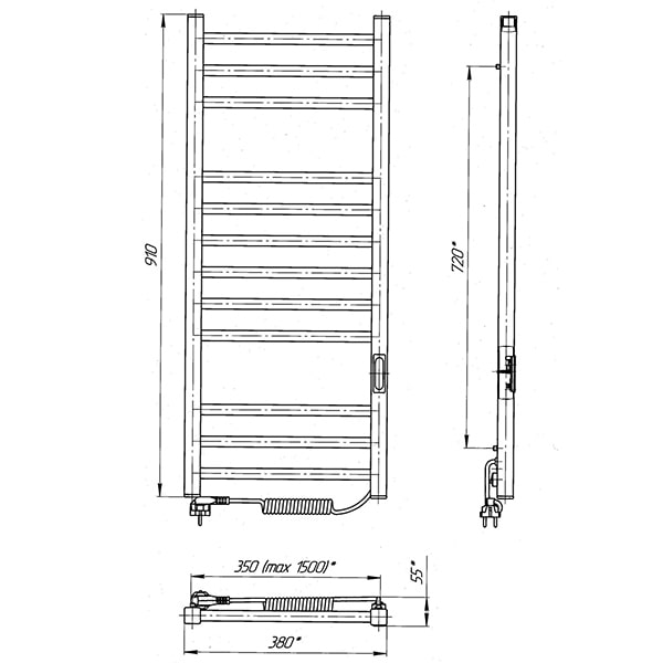 Схема - Електрична рушникосушарка Laris Зебра Імідж ЧФЧ12 350 х 900 Е (підкл. зліва) R3