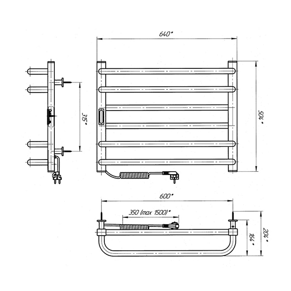 Схема - Електрична рушникосушарка Laris Зебра Комфорт ЧФЧ6 600 х 500 Е (підкл. зліва) R3