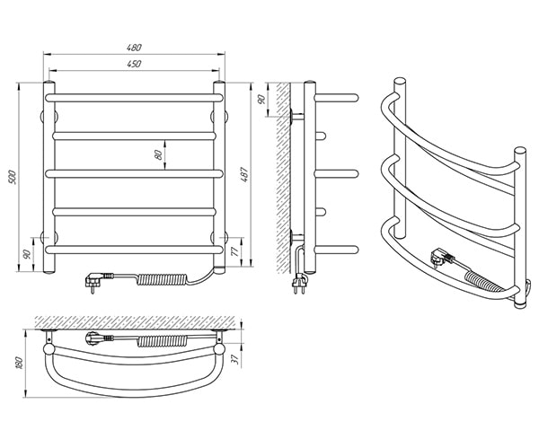 Схема - Рушникосушарка Laris Євромікс П5 450 х 500 Е (підкл. справа)