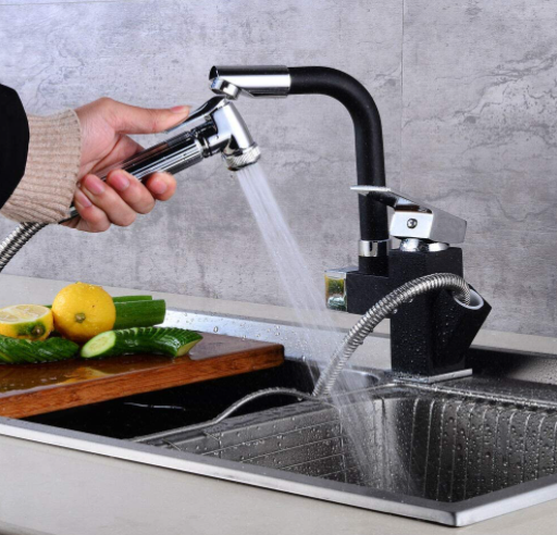 Küchenarmatur Wasserhahn Einhebel-Spül Mischer mit Ausziehbarem Spray 360° Drehbar Schwarz