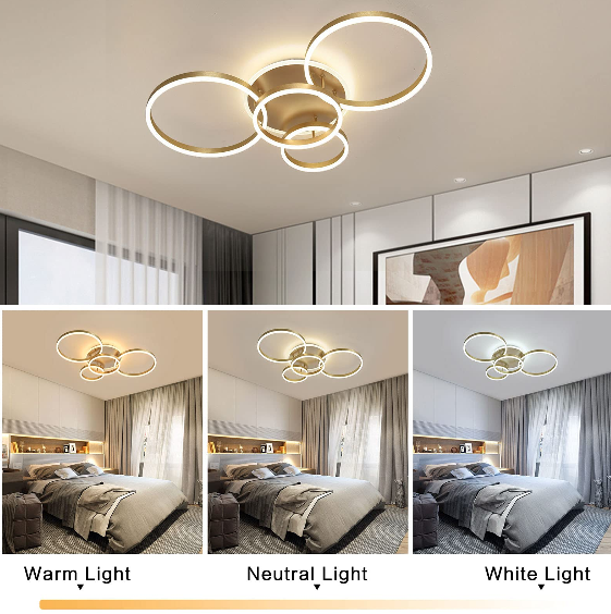 LED Deckenleuchte, Moderne Dimmbare Deckenlampe mit Fernbedienung 3000-6000K Golden Kronleuchter für Schlafzimmer Wohnzimmer