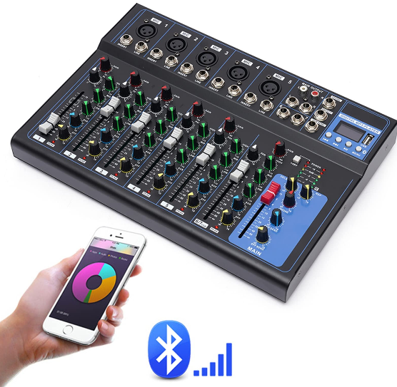 Digitaler Audio Mixer - 7-Kanal Sound Mixing Console, Digitales Mischpult für Aufnahme DJ Network