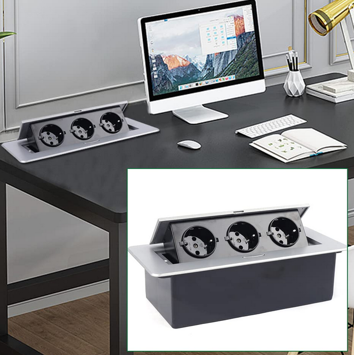 Mehrfachsteckdose 3 Fach Versenkbare Einbau-Tisch-Steckdose 3fach Küchensteckdose aus Aluminiumlegierung