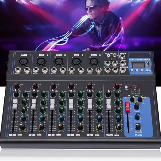 Digitaler Audio Mixer - 7-Kanal Sound Mixing Console, Digitales Mischpult für Aufnahme DJ Network