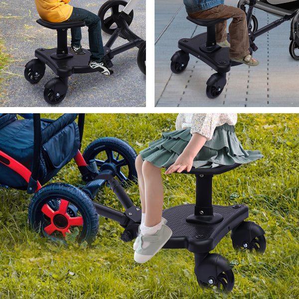 Kinderwagenbrett mit Halterung und Befestigung, Rollbretter mit 360-Grad-Rad, abnehmbarer und montierter Sitz
