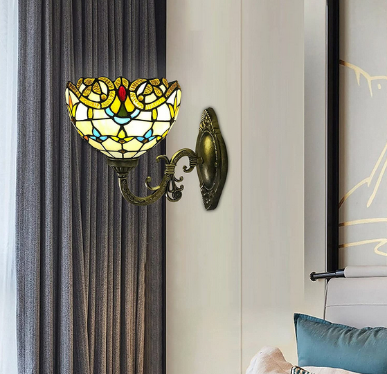 Tiffany Wandleuchte E27 Retro Glasmalerei Lampenschirm Landhausstil Flurlampe