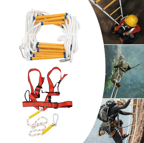 CNCEST Feuerleiter 10m, Strickleiter Rettungsleiter mit Halb-Körper-Gurt, Rettungsleiter Fenster, Kompakt & Tragbar