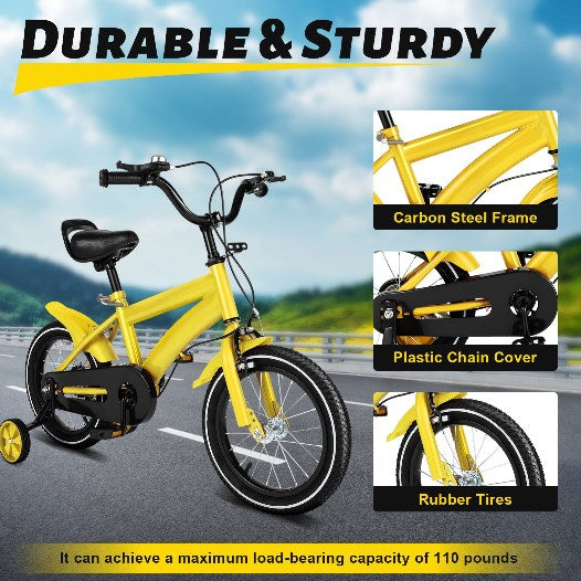 14" Kinder Fahrrad Kid Balance Reiten Bike mit Stützrädern Gelb
