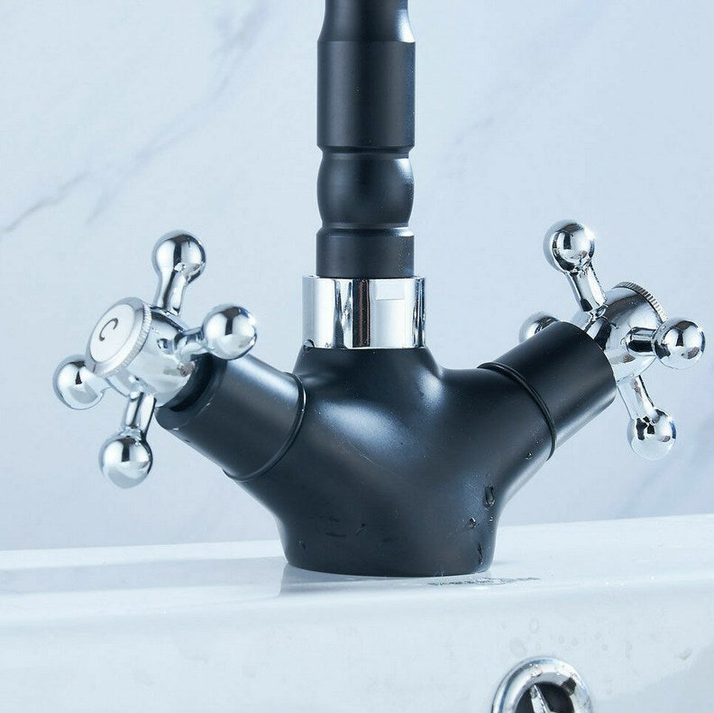 Retro Armatur Kreuzgriff Wasserhahn 360° Drehbar Wasserhahn für Küche und Bad Schwarz