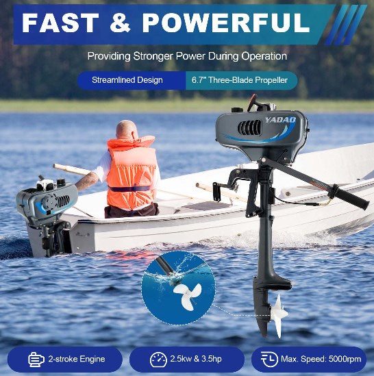 CNCEST 2-Takt 3.5 PS 2.5 kW Außenborder Motor Pinnenwelle Segelboot Motor Wasserkühlsystem