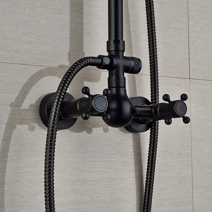 8" Retro Schwarz Duschsystem, 3 in 1 Dusche Duschset Duscharmatur