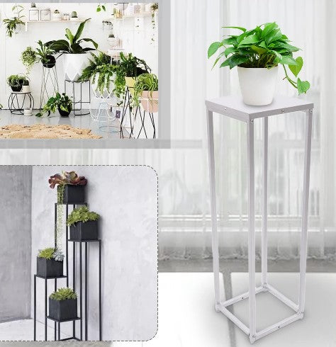 CNCEST Blumenständer Metallständer für Zimmerpflanzen Pflanzensäule Dekosäul Silber (24*24*80cm)