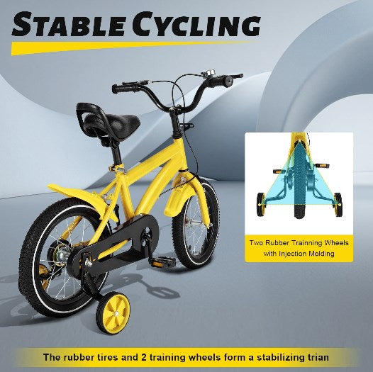 14" Kinder Fahrrad Kid Balance Reiten Bike mit Stützrädern Gelb