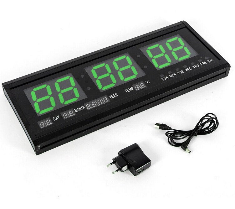 LED Digitale Wanduhr 48*19*4 cm Elektronische Uhr mit Temperatur und Kalenderanzeige