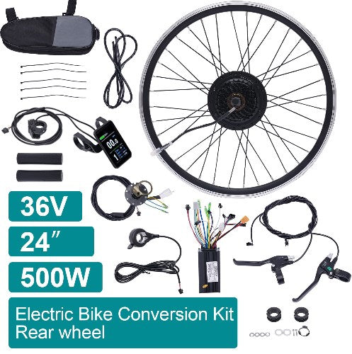 24" E-Bike Conversion Kit 36V 500W Ebike Umbausatz Hinterrad/Vorderrad Umbausatz Kit mit Anzeige