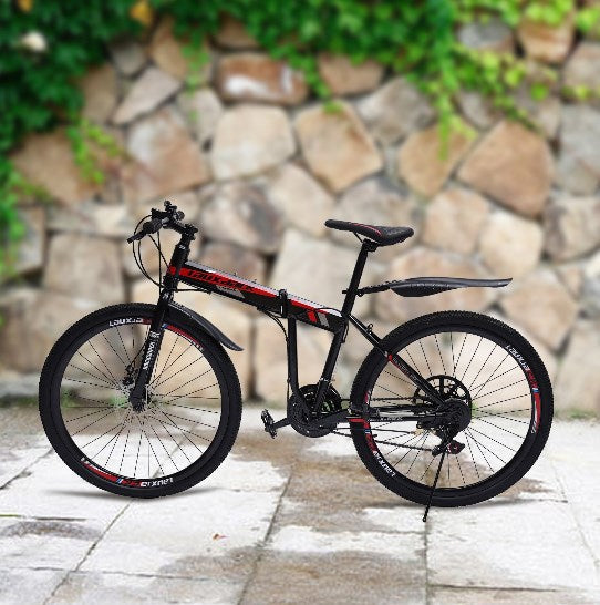 Mountainbike Klappbar Fahrräder 26" Zoll MTB 21-Gang Schwarz/Rot Citybike Faltbare MTB Geeignet für Erwachsene