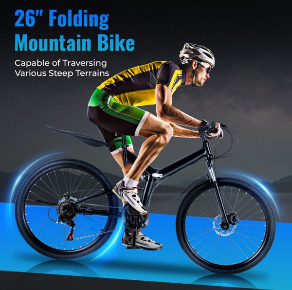 26 Zoll Faltbares Mountainbike für Erwachsene 21 Gang mit Dual Scheibenbremsen Faltbares Mountainbike