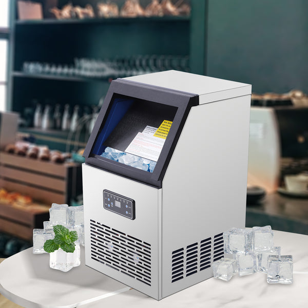 Eiswürfelmaschine 75KG/24H für kommerzielle Eiswürfel, Eismaschine mit LCD-Bildschirm, Eiswürfelbereiter aus Edelstahl