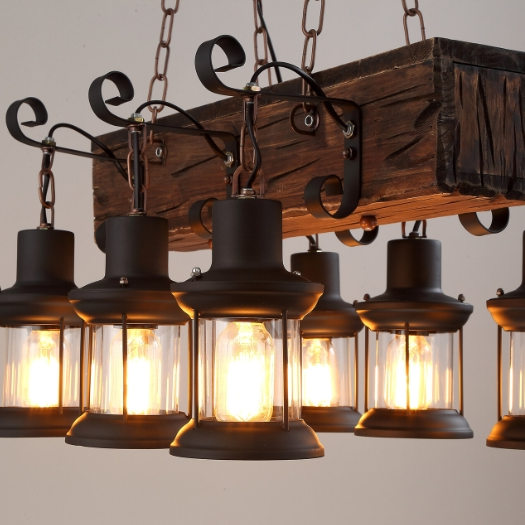 Hängeleuchte Vintage Holz Hängelampe Industrielle Deckenleuchten Leuchten