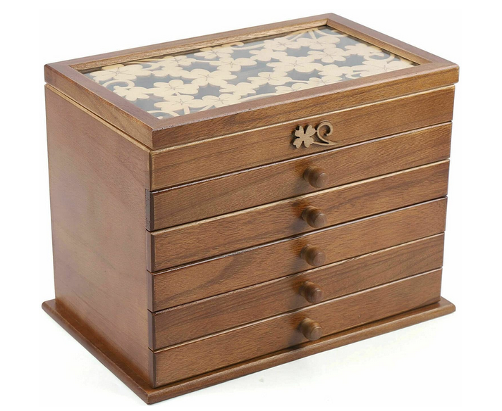 Schmuckkästchen Schmuckschatulle mit 5 Ebenen Größe Schmuckbox aus Holz mit Schubladen