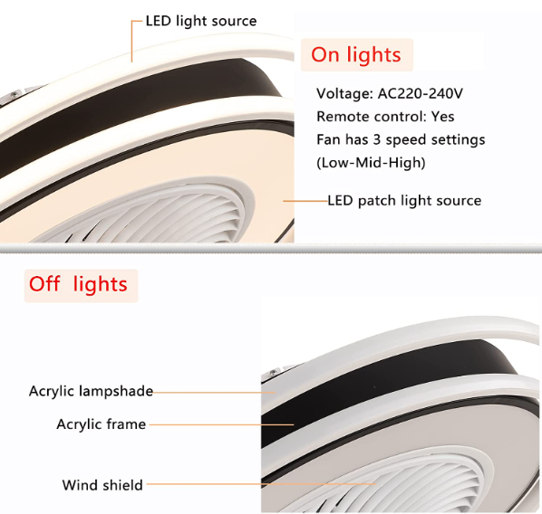 23 Zoll Deckenventilator Mit Licht Unsichtbarer Kreativer Ventilator Fernbedienung