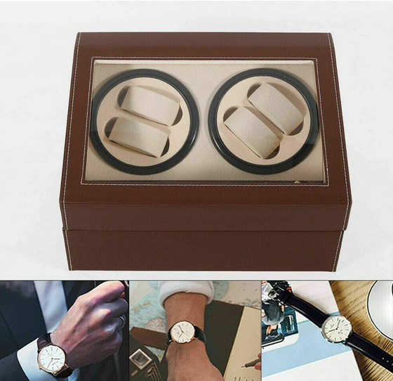 Uhrenbox PU 4+6 Automatik-Rotations-Uhrenbox mit 10 Abnehmbare Kissen (Schwarz/Braun)