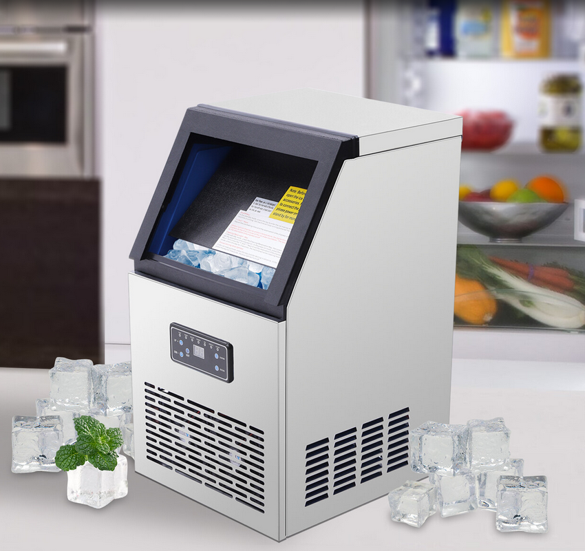 Eiswürfelmaschine 75KG/24H für kommerzielle Eiswürfel, Eismaschine mit LCD-Bildschirm, Eiswürfelbereiter aus Edelstahl