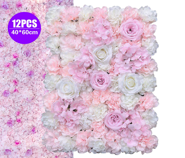 12x Künstliche Blumenwand Seidenblume Rosen-Hortensien Rosen-Hortensien Kunstblumen 60 x 40 cm