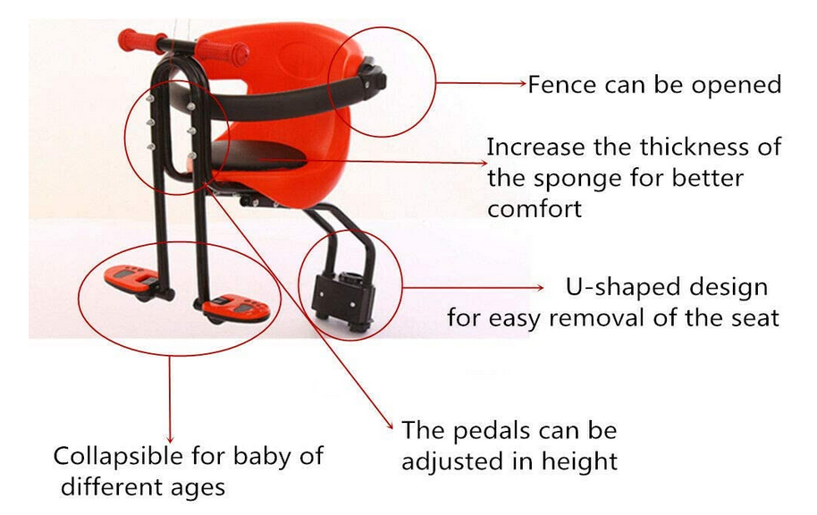 Fahrrad Sicherheits-Kindersitz Abnehmbar Fahrrad Kindersitz Vorne mit Pedal und Griff bis 30kg
