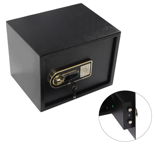 Wertschutzschrank Q235 Carbon Steel Möbeltreso mit Elektronischem Zahlenschloss 30L Passwort plus Knopf und Schlüssel plus Knopf Schwarz