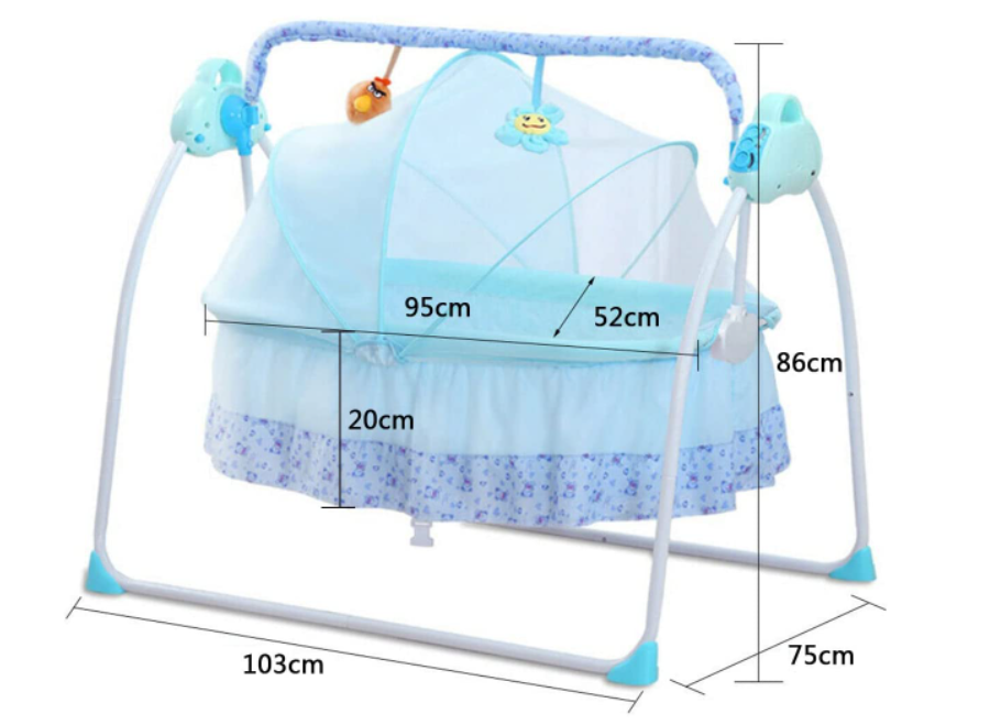 Babywippe Elektrisch Babyschaukel Mit Matte 3 Schaukelgeschwindigkeiten Baby-Wiege (Blau)