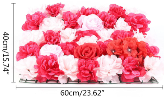 6 Stück Schöne Künstliche Blumen Säule Rose Wandplatte Hochzeit, rot Mix Weiß(40 x 60 cm)
