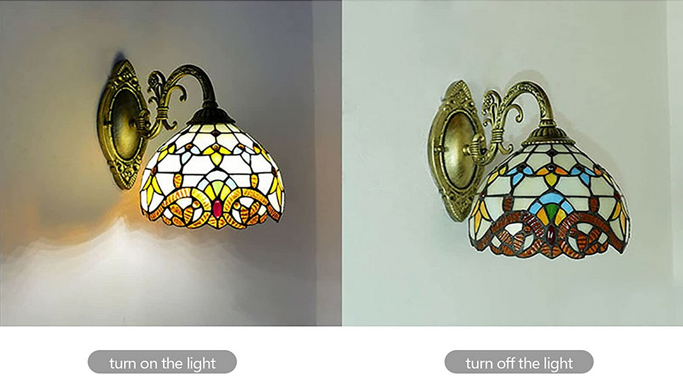 Tiffany Wandleuchte E27 Retro Glasmalerei Lampenschirm Landhausstil Flurlampe