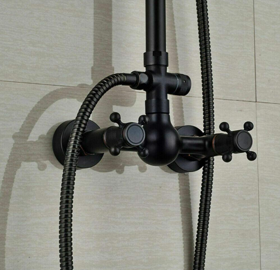 20cm 8" Schwarz Badezimmer Duscharmatur Set Regenduschkopf Duscharmatur