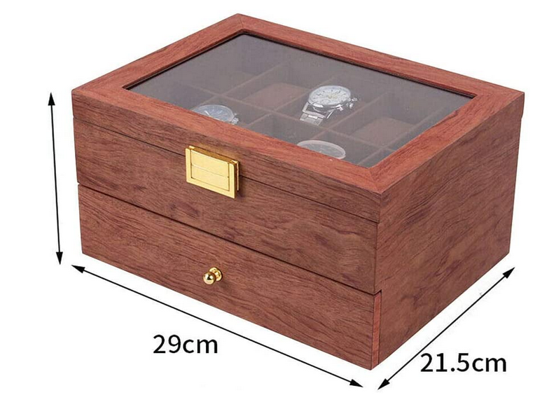 Elegant Uhrenbox Uhren Organizer aus Holz Doppelschicht Uhrenkoffer für 20 Uhrenr