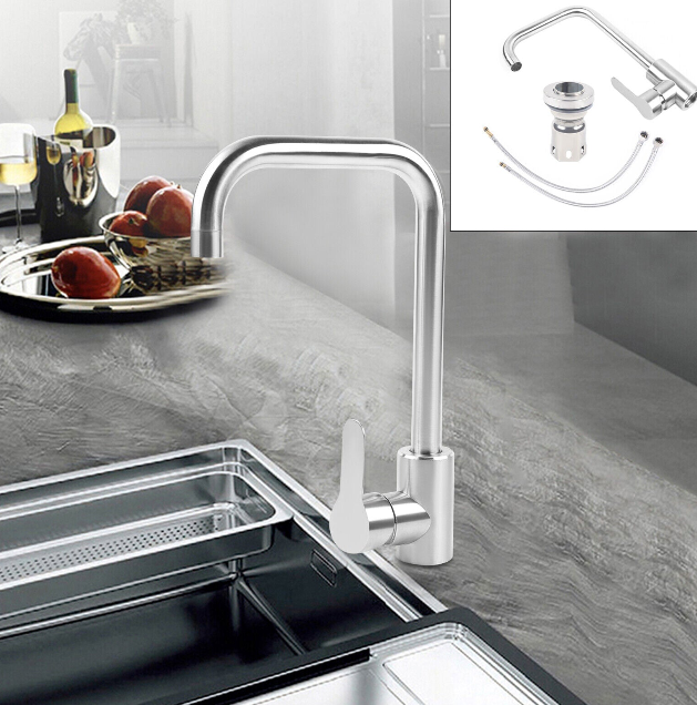 360° Drehbare Armatur Küche Edelstahl Einhebel Spültischarmatur Mischbatterie Hochdruck Wasserhahn