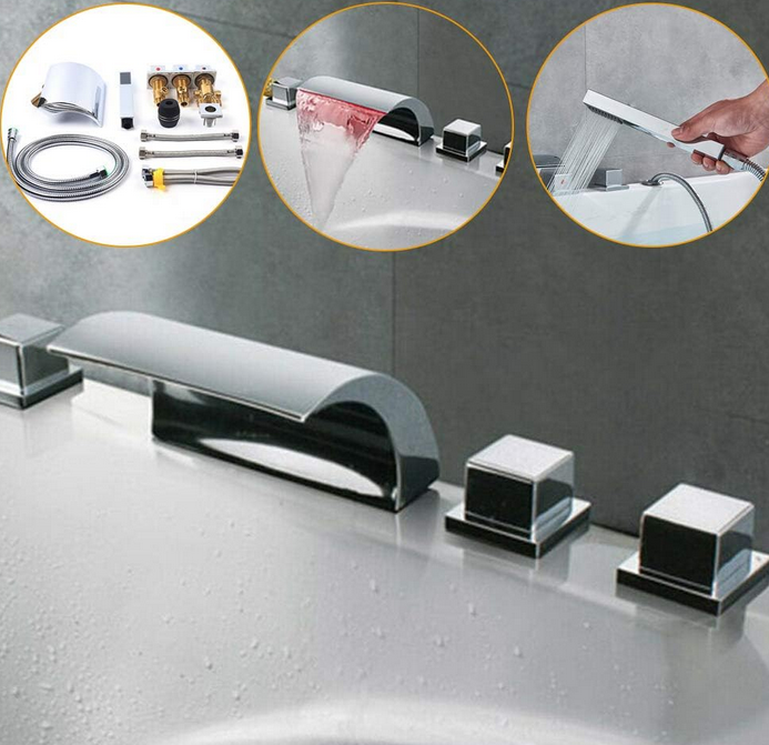 LED Wasserhahn Bathtub Faucet Elegant Wasserfall Filler Spout Sink Handshower Tap Mixer