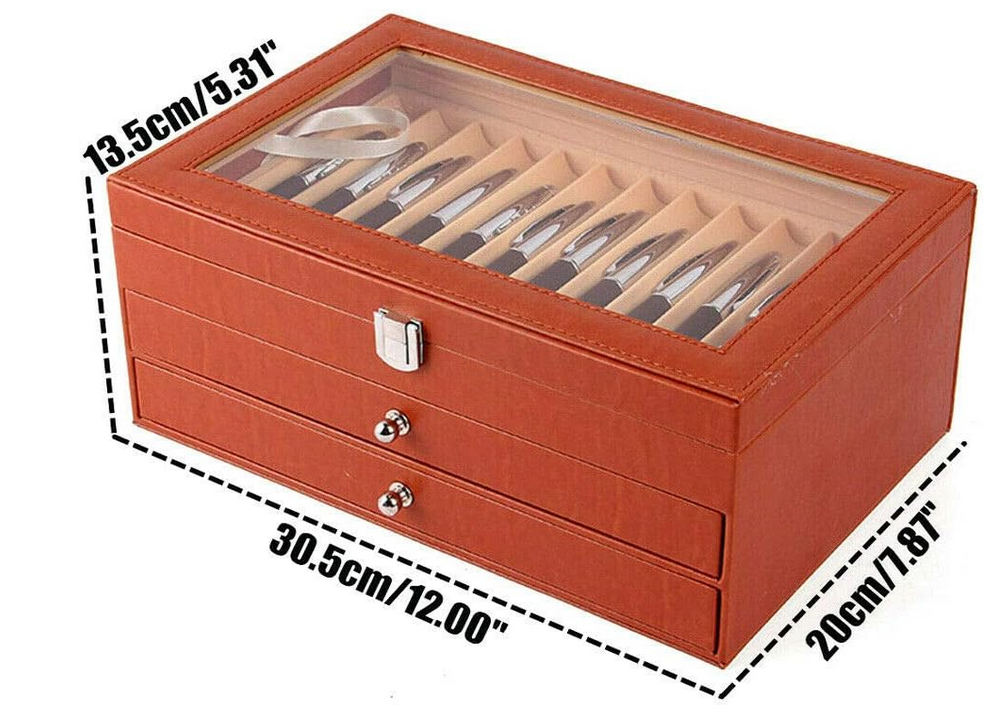 36 Slots Stifthalterbox mit 3 Ebene Vitrine Federhalter Display Organizer Box