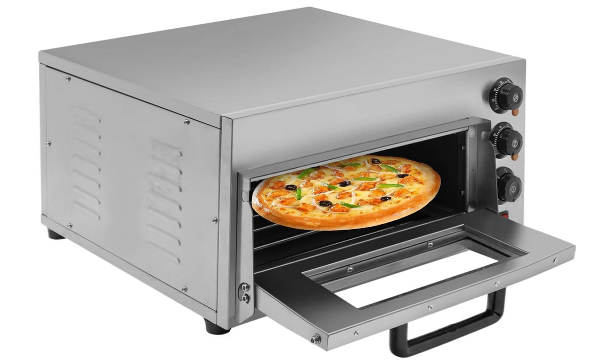 Pizza-Backofen 2000W Elektrisch Pizzaofen aus Edelstahl 1 Kammer Mini Backofen für Kommerzielle Haushalt Temperatur bis 350°C