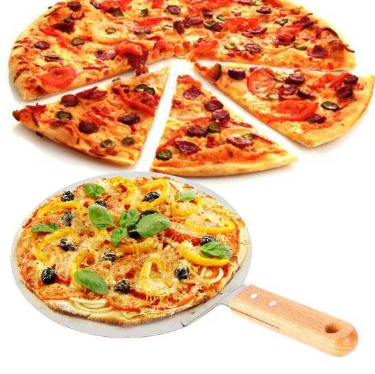CNCEST Pizzaschieber Runde Edelstahl Pizzaschaufel mit Holzgriff zum Backen