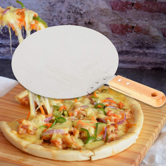 CNCEST Pizzaschieber Runde Edelstahl Pizzaschaufel mit Holzgriff zum Backen